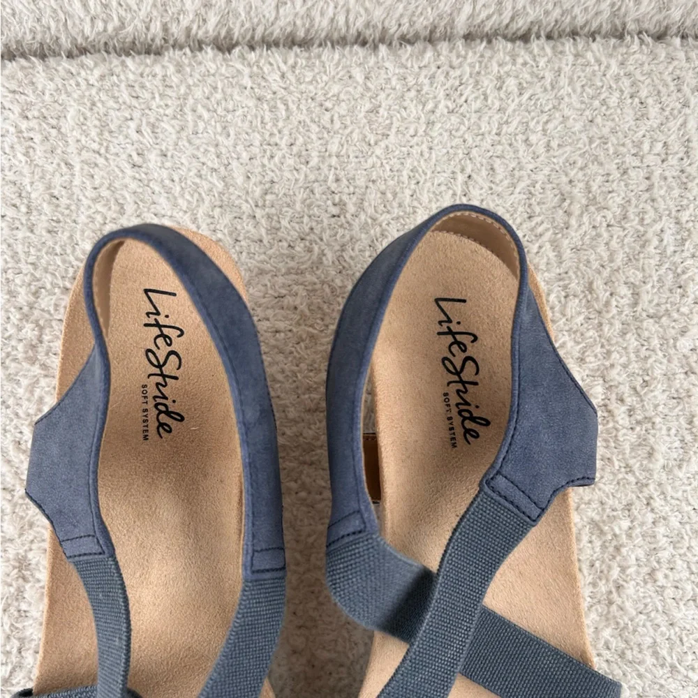 Lifestride Sandals Womens 9.5M Blue Mexico Wedge Cork Wedge Open Toe Sandals - Picture 5 of 11